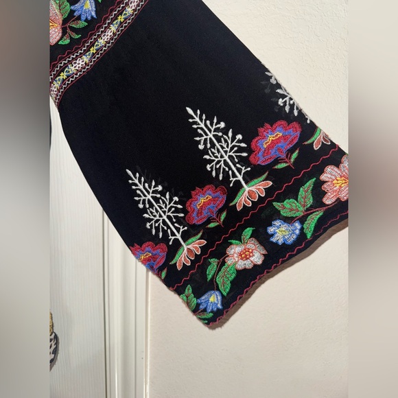 John Mark Black and Gray Striped Floral Embroidered Top - Picture 3 of 16